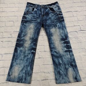 Stone Touch Jeans Mens 34 Blue Heavy Acid Wash Wide Leg Y2K Streetwear Grunge